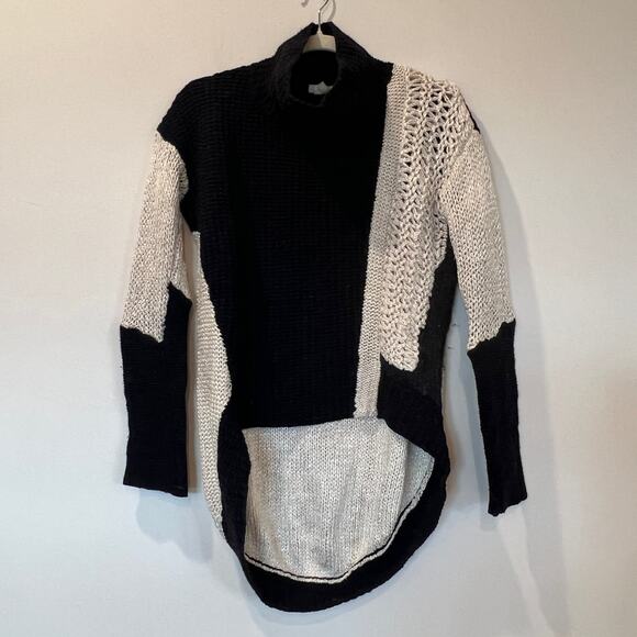 Helmut Lang silk wool alpaca blend turtleneck sweater black ivory small - Picture 3 of 9
